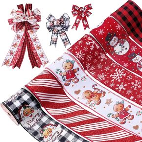 RINOLY Christmas Ribbon Wired 2.5 Inch,6 Roll 30 Yards Christmas Ribbon with Wire-Snowflake/Snowman/Gingerbread Man/Santa/Glitter Stripe/Buffalo Plaid Christmas Ribbon for Wreaths Bow Tree DIY Crafts