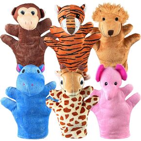 6 PCS Hand Puppets Set Animal Plush Puppet Elephant Tiger Giraffe Monkey Lion Hippo for Storytelling Playing Teaching Shows Playtime Schools Birthday Party Favor Supplies