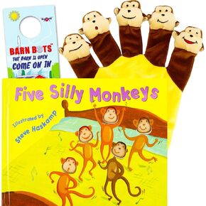 Five Silly Monkeys with Hand Puppet -- A Hand Puppet Board Book Baby Toddler (Includes Door Hanger)