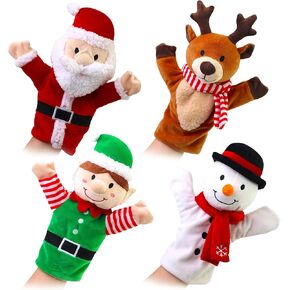 Plushible Hand Puppet - Christmas Puppets for Toddlers 1-3, Kids, and Baby - Soft Plush Toys for Boys & Girls - Fits Small & Large Hands - Santa, Elf, Reindeer and Snowman - Pack of 4