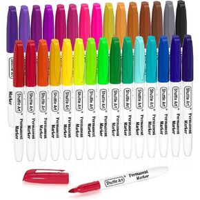Shuttle Art 30 Colors Permanent Markers, Fine Point, Assorted Colors, Works on Plastic,Wood,Stone,Metal and Glass for Kids Adult Coloring Doodling Marking