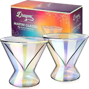 Dragon Glassware Stemless Martini Glasses - 7 oz Iridescent Martini Glasses Set of 2 - Double Wall Insulated Cocktail Glass Set - Unique and Fun Gift for Espresso Martini Lovers