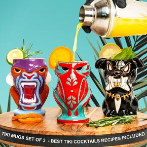 Tikizoo Tiki Mugs For Cocktails Set of 3 - Tiki Cups & Mai Tai Glasses - Tiki Glasses, Tiki Glass, Tiki Glasses for Cocktails