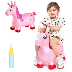 INPANY Pink Unicorn Hopper، قادوس الحصان، لعبة ركوب الحيوانات النطاطة القابلة للنفخ للأطفال والفتيان والفتيات والأطفال الصغار (تشمل المضخة)
