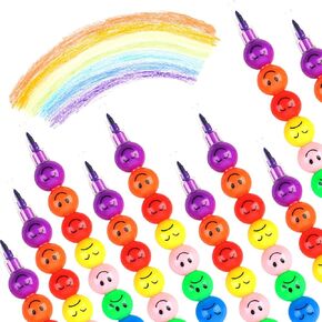 30 Pcs Smiley Stackable Crayons, Rainbow Colored Party Favors Stacking Pencils, Mini Crayons Bulk, Funny Birthday Party Gifts, Cute Crayons for Coloring Drawing School Office Supplies, 7 Colors