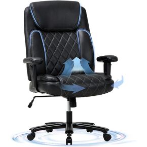 COLAMY Big & Tall Office Chair 400lbs Wide Seat- High Back PU Leather Executive Computer Desk Chair for Heavy People, Large Office Chair with Metal Base & Ergonomic Back Support- Black