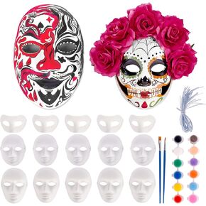 CUBACO 15 PCS Plain White Halloween Mask Sally Face Mask for Women Men 3 Sizes Blank Plastic Mask to Decorate Paper Mache Masks for Crafts Full Face Masquerade Mask Costume for Halloween,Cosplay Party