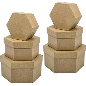 AllStellar Hexagon Paper Mache Nesting Boxes – Small Set of 6 Paper Mache Boxes with lids for Crafting, Gifts, Storing Jewelry, Treasure, Accessories, Cosmetics, Ornament and More