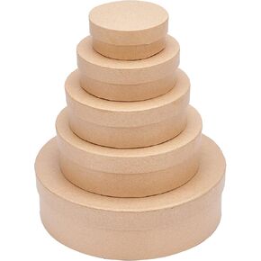 BENECREAT 5 Sizes Papier Mache Flat Round Boxes Nesting Stacking Craft Paper Gift Box for Candy Chocolate Biscuits, Halloween Christmas, Wedding Festival Gift Packaging
