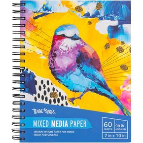 Mixed Media Paper Pad 60 Sheets - 7x10-98 lb, Acid-Free, Layering & Collaging, Compact & Spiral-Bound, Easy Use, Adult Art Supplies