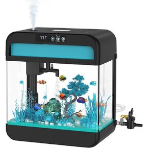 Small Fish Tank Aquarium 2.2 Gallon Glass Fish Tank Starter Kits with Silent Filter Pump, LED Light, humidifier and Betta Fish Tank