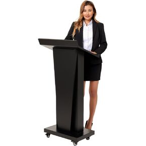 Podium Stand with Locking Wheels - Heavy Duty Church Podium & Pulpit for Churches, Classrooms and Conferences - 50.4" H Metal Lectern with Large Storage & Slanted Desktop