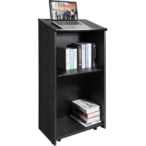 VEVOR Podium Stand, 47 inch Hostess Stand with 4 Rolling Wheels, Wood Podium with Storage Shelves and Slant Desktop, Lecterns & Podiums for Home, Office, School, Church, Brown