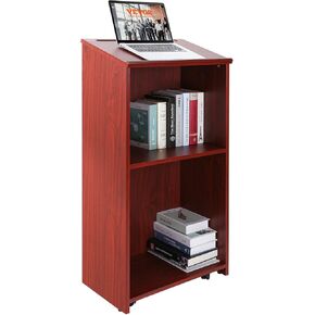 VEVOR Podium Stand, 47 inch Hostess Stand with 4 Rolling Wheels, Wood Podium with Storage Shelves and Slant Desktop, Lecterns & Podiums for Home, Office, School, Church, Brown