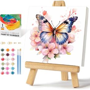 Framed Paint by Numbers Kit for Adults Beginners & Kids Ages 8-12, Butterfly Sunflower Acrylic Easy Paint by Number with Frame, Paint by Number Kits on Canvas Framed (10 * 10 Inch, without Easel)