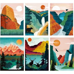 HOIYLDS 6 Packs Paint by Number for Adults Beginners, National Park Painting by Number Kits on Canvas Without Frame,Lanscape Craft Arts for Home Wall Decor