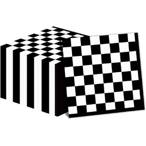 100 Pack Black and White Checkered Flag Party Napkins Disposable Race Car Birthday Party Supplies Racing Car Theme Party Paper Lunch Napkins for Baby Shower Kids Men Party Decorations Favors