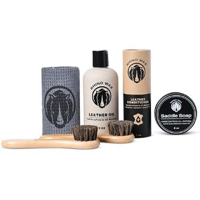 Tack Care Maintenance Kit (Saddle Soap for Leather + Leather Oil + Leather Conditioner + Brushes + Microfiber Cloth) - Maintenance for Saddles, Bridles, Boots, Reins & Straps - Made In USA