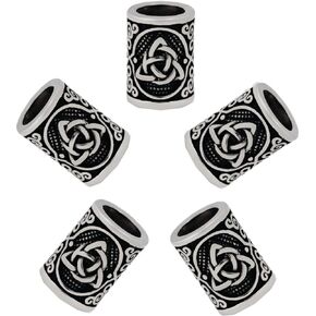 HAQUIL Silver Beads Dreadlock Accessories Pull Hair Pin Quick Beader Viking Beads Combo 5 pcs Viking Celtics Knots Triquetra Hair Beads Lock