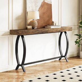 1Easylife 70.87 Inches Extra Long Console Tables for Entryway, Large Sofa Table Behind Couch, Rustic Brown Wooden Console Sofa Tables with Metal Fish-Shaped Legs for Living Room, Foyer Hallway Table