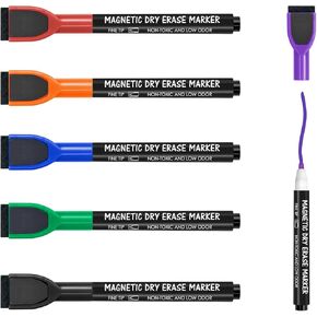 maxtek Magnetic Whiteboard Markers - 12 Count Colorful Fine Tip Dry Erase Markers with Eraser for Kids, Low Odor Thin Markers for Calendar Boards