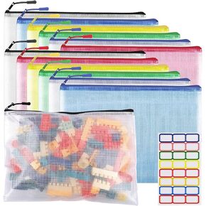 24pcs Mesh Zipper Pouch Bags, Zipper Bags for Organizing, A4 Zipper Bags for Classroom Organization and Storage, Board Game Storage,Puzzle Bags