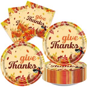 48Packs Thanksgiving Day Party Supplies 24 Plates + 24 Napkin Birthday Thanksgiving Day Party Decorations