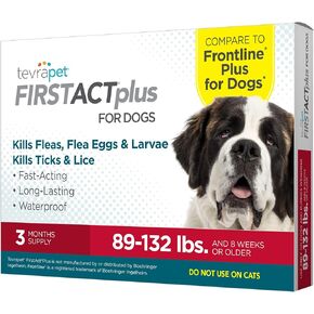 FirstAct Plus Flea Treatment for Dogs, Extra Large Dogs 89+ lbs, 3 Doses, Same Active Ingredients as Frontline Plus Flea and Tick Prevention for Dogs