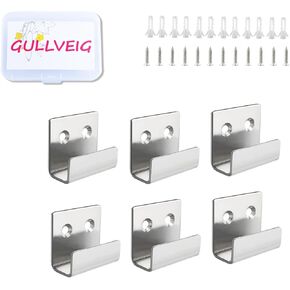 Gullveig Silver 15mm Stainless Steel Wall Hooks, Heavy Duty Mirror Clips, Wall Mounting U Brackets, Flat Hooks for Secure and Easy Mirror Hanging, Fitted with Screws, Pack of 6