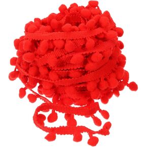 uxcell 10 Yards Pom Pom Ball Fringe Trim, Ribbon Sewing Accessory DIY Crafts for Home Curtain Clothes Pillow Decoration (8mm, Red)