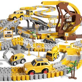 iHaHa 299 PCS Construction Race Tracks Boys Toys, 6 PCS Engineering Cars and Flexible Race Track Playset Create A Engineering Road Gifts Toys for 3 4 5 6 Year Old Boys Kids