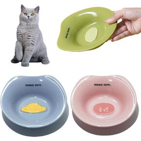 MS!MAKE SURE Cat Food Bowls, Whisker Friendly Ceramic Cute Cat Bowls, Pack of 3 Cat Food Dishes and Plates for Feeding Indoor Cats, Kittens