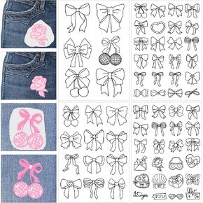 Water Soluble Stabilizer Embroidery Patterns - 4 Sheets Bow Stick and Stitch Embroider Paper Wash Away, 66 Pcs Conquette Embroider Pattern, Suprise Hand Sewing Lover