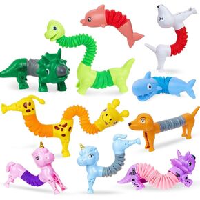 10 Pack Christmas Pop Tubes Fidget Toys,Dog pop Tubes, Animal pop Tubes Fidget Toys,Sensory Tubes Fidget Toys for Kids,Toddler Sensory Toys,Christmas Stocking Stuffers Gift for Kids(Classic Style)