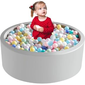 35.4" x 11.8" Foam Ball Pit for Toddlers, Baby Round Balls Pool for Babies 1-3, Kids Play Ball Pits Ideal Gift for Boys and Girls, Balls Not Included, Grey