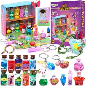 B Bascolor Potion Kits for Kids Girls Toys, 20 Magic Themed Witch Mix Potion Bottles/Cauldron/Magic Carry Case, Kids Potion Making Kit, Halloween Christmas Birthday gifts for girls kid age 6 7 8-10-12