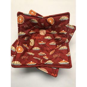 Set of two Apple, Pumpkin, Cherry Pie Bowl cozies, bowl Holders 162