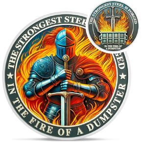 Knight Dumpster Fire Challenge Coin - The Strongest Steel is Forged Dumpster Fire Coin - Funny Desk Accessories for Work - Hilarious Coworker Go Away Token - Inspirational Gifts for Men Women Teacher