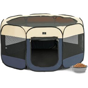 A4Pet Dog Playpen, Pet Playpen Indoor/Outdoor - Portable, Foldable Design - Ideal for Puppies, Kittens, and Small Animals - Removable Zipper & Collapsible Travel Bowl