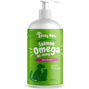 Zesty Paws Salmon Omega Oil Hemp for Dogs and Cats with Wild Alaskan Salmon Oil Omega 3 and 6 Fatty Acids with EPA DHA for Pets Supports Normal Skin Moisture and Immune System Function 32oz