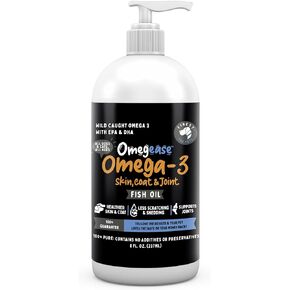 100% Pure Omega 3 Fish Oil for Dogs & Cats - Omegease Supplement for Skin & Coat, Itching, Shedding, Joints & Immune Health (16 oz)