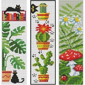 ZuoAnLF 3 PCS Cross Stitch Bookmark Kits,Stamped Embroidery Bookmark,DIY Embroidery Bookmark Cross Stitch Kits for Beginners,14CT(Green Plants)