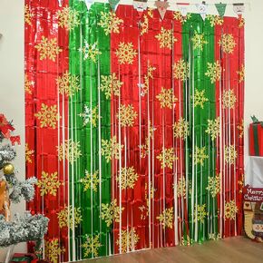 Christmas Party Decorations, 2 Pack Christmas Foil Fringe Curtains 3.3 X 6.6 ft Red Green Snowflake Tinsel Streamers Party Photo Backdrop for Christmas, New Year, Ugly Sweater Party Decor