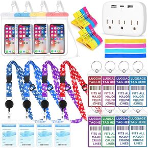 29 Pcs Cruise Essentials Kit Must Haves Set Include Cruise Luggage Tags Holder, Cruise Lanyards, Cruise Power Strip, Towel Bands and Clips, Waterproof Phone Bags for All Cruise Lines