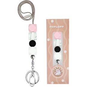 POPLOPP Teacher Lanyards for ID Badges and Keys, Cute Silicone Beaded Lanyard for Women Nurse Employees Students