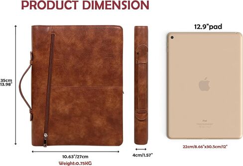 AZXCG portfolio binder,Vegan Pu Leather Padfolio for Men and Women,Organizer Binder with Zippered, A4 Notepad Holder, Fits 13.3" iPad, Portable Portfolio with Handle and Business Card - Vintage Brown in Kuwait