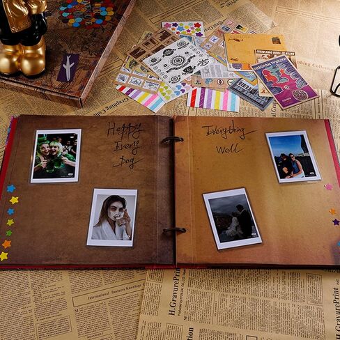 JIMBON Our Adventure Book 180 Pages Scrapbook Photo Album,Retro Style Embossed Letter Leather Cover Travel Diary Journal Scrap Book For Couples,Memory Book For Anniversary Wedding in Saudi Arabia