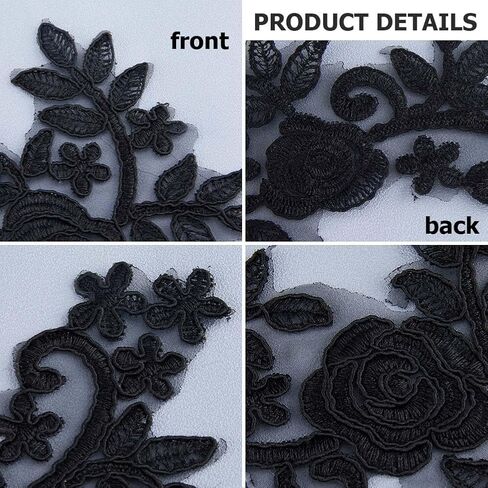 GORGECRAFT 4Pcs Floral Lace Applique Black Flower Embroidered Sew on Patches Rose Leaves Collar Fabric Applique for DIY Sewing Crafts Dress Clothing Backpacks Embellishments 36x14.5cm in Saudi Arabia