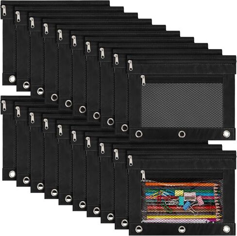 IKAYAS 20 Pack Black Pencil Pouch bulk 3 Ring Binder Pencil Pouch with Zipper, Pencil Pouches Bags for Classroom bulk Pencil Box Pencil Case for Storing School Students Teacher Supplies in Saudi Arabia