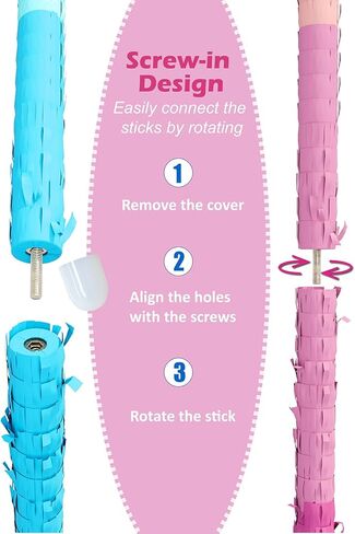 31.5" Wood Pinata Stick - Durable Pinata Bat with Blindfold, Confetti & Rope - Fun Pinata Buster for Kids' Parties, Birthdays & Celebrations(Pink) in Saudi Arabia